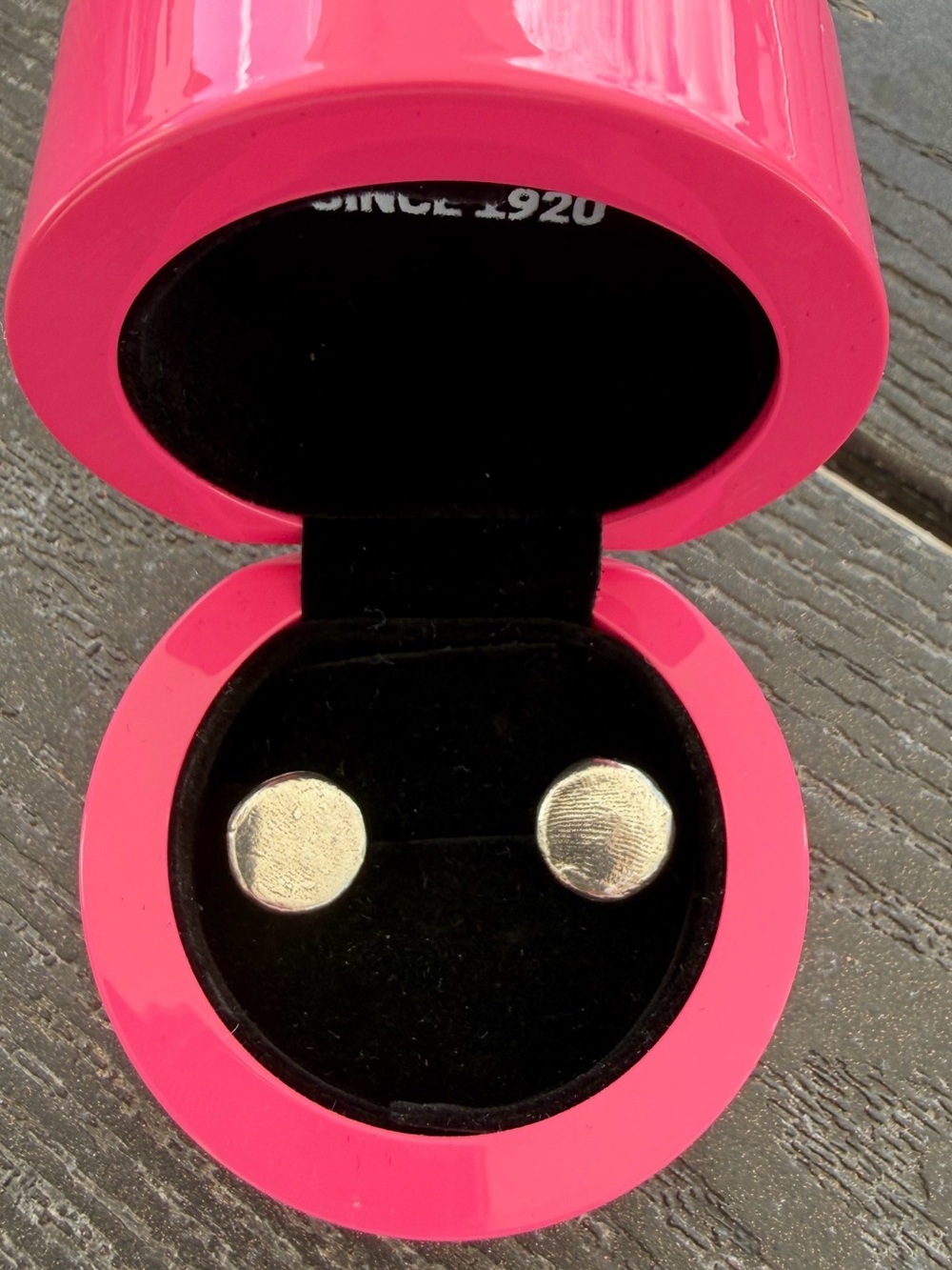 NEW TOUS Sterling Silver Textured Round Stud Earrings - Pink Case